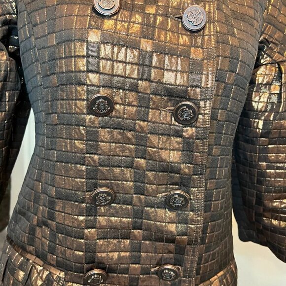 Vertigo Paris Bronze Amelia Metallic cropped sleeve trench jacket, Size Small - Picture 6 of 16